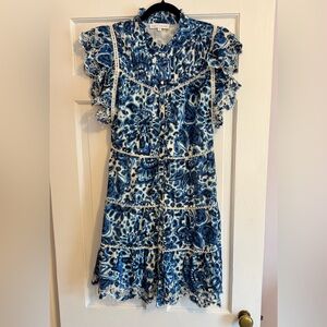 NWOT House of Harlow 1960 Blue & White Floral Abstract Print w Eyelet Detail, M
